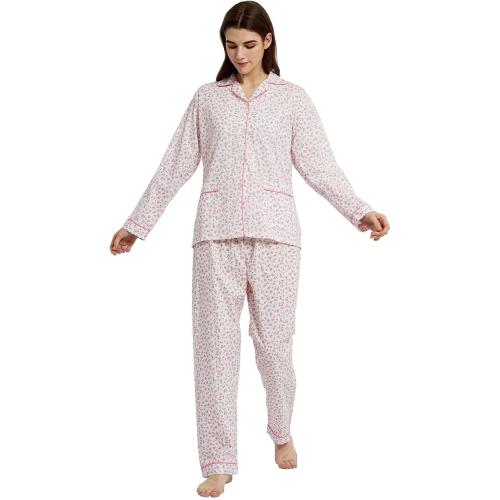 Women's Medium 100% Cotton Pajama Set For Women Long Sleeve Soft Button Pajamas Elastic Drawstring PJs