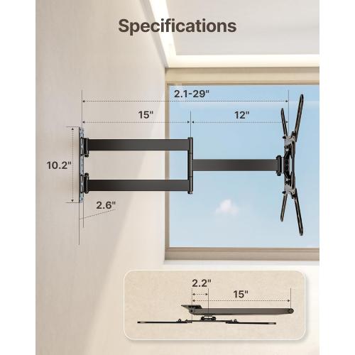 Size 23-65 InchmonTEK Long Arm TV Wall Mount for Most 23-65 Inch TVs, 29 Inch Long Extension TV Mount Swivel and Tilt, Full Motion Wall Mount Tv Bracket Fit Max VESA 400 x 400mm, Up to 77 lbs
