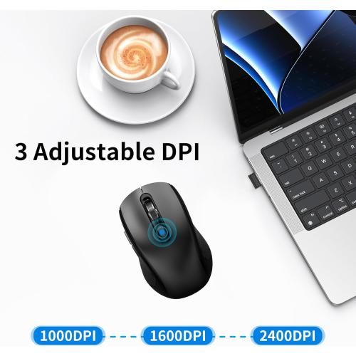 Wireless Mouse Ergonomic, Side Buttons Mouse, 2400 DPI, Silent and Anti Slip Roller Cordless Mice, 2.4Ghz with USB Receiver, 6 Buttons, Suitable for Laptop PC Chromebook and Windows 11/10/7 - Black