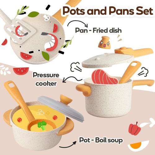 Play Kitchen Pots and Pans Set for Kids, Pretend Role Play Cooking Toys Gifts for Toddlers Girls Boys Ages 3 4 5 6