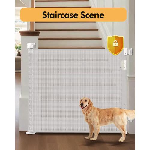 Retractable Baby Gate for Stairs & Doorways, 55 Wide x 33.6 Tall Easy Installation Mesh Dog Gate for Indoor & Outdoor Use,Pet and Dog Safety Gate for Hallways(White)