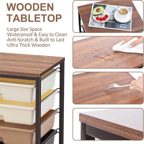 Utility Cart with 5 Drawers,Storage Drawer Cart with Wooden Tabletop and Lockable Wheels,Craft Storage Trolley Cart,5-Tier Rolling Utility Cart on Wheels,Dark Brown