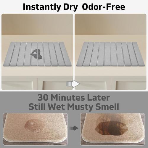 Stone Dish Drying Mat for Kitchen Counter – Collapsible 24(L)×16 (W) Super Absorbent Diatomaceous Earth Dish Drying Mat, Grey Kitchen Counter Mats for Dishes ,Bottles, Cups, Match Any Countertop