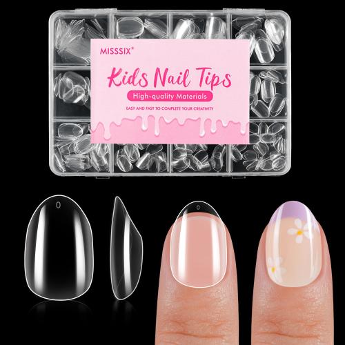 Misssix Extra Short Almond Gel Nail Tips for Kids, 360Pcs Clear Press Ons