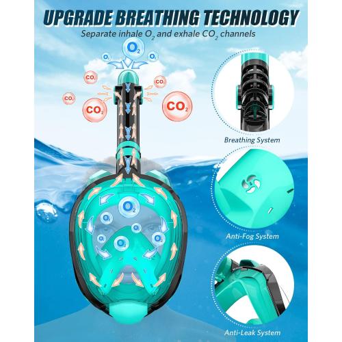QingSong Full Face Snorkel Mask for Adults, Snorkeling Gear with Camera Mount, 180 Degree Panoramic View Snorkel Set Anti-Fog Anti-Leak