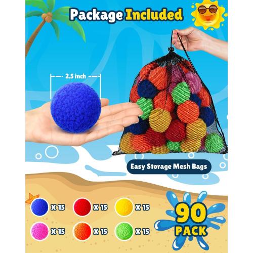 Reusable Water Balloons - 90 PCS Refillable Water Balls for Kids Outdoor Toys Games, Summer Pool Toys Water Play Splash Balls for Backyard Lawn Beach Fun Games for Boys Girls