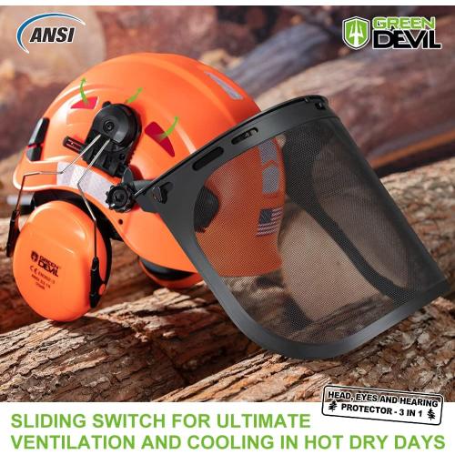 Forestry Safety Helmet Chainsaw Helmet with Mesh Face Shield and Ear Muffs 3 in 1 Forestry Hard Hat