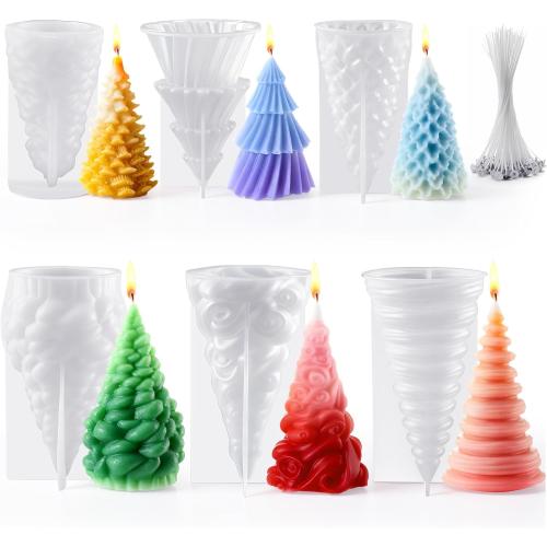LemonRoad 5cs Christmas Tree Silicone Candle Mold 3D Epoxy Resin Wax Tree Shaped Mold for DIY Wax Candle Soap Craft Christmas Gift Cake Chocolate Making Kit Party Home Decoration