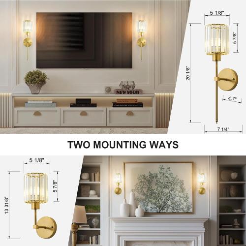 KARTOOSH Hardwired Crystal Wall Sconces Set of 2