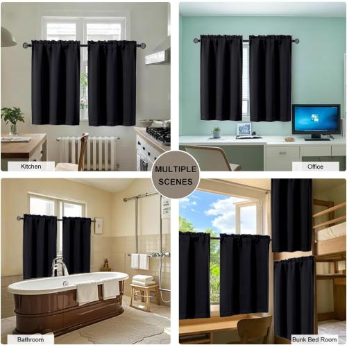 Gwine Black Valance for Windows, Small Blackout Valance Kitchen Curtains for Bathroom Basement, Modern Rod Pocket Thermal Insulated Window Treatment, 60 Wx14 L, 1 Piece