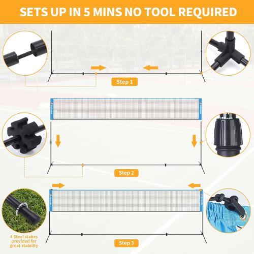 17FT Portable Pickleball Badminton Net Set Outdoor, Height Adjustable Multi Sports Net Set for Backyards Beach Driveway with 4 Aluminum Rackets, 2 Pickle Paddles and Carry Bag, Easy Set Up & Durable
