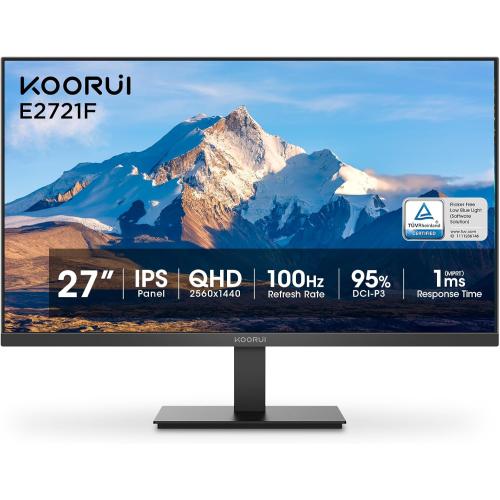 Size 27 KOORUI 27 Inch QHD (2560x1440) IPS Ultra-Thin Computer Gaming Monitor, 100Hz Refresh Rate, DCI-P3 95%, FreeSync & G-Sync, 1ms MPRT, VESA 100x100mm, Tilt Adjustable for Game and Work