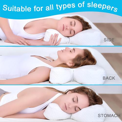 Side Sleeper Pillow Anti Wrinkle Aging Pillow Gel Shredded Memory Foam for Neck Pain Relief Pillow for Sleeping Side Back Stomach Sleeper Pillows (Regular White Style Beige Nude Silk Pillowcase)