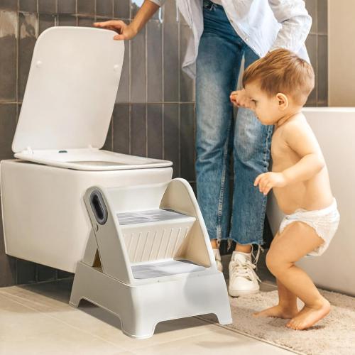Color Grey Foldable Two Step Stool for Toddlers,Kids stools for Bathroom,Non-Slip with Handles Kids Step Stool for Bathroom Sink,Toilet Bedroom,Potty Training,Kitchen (Gray)