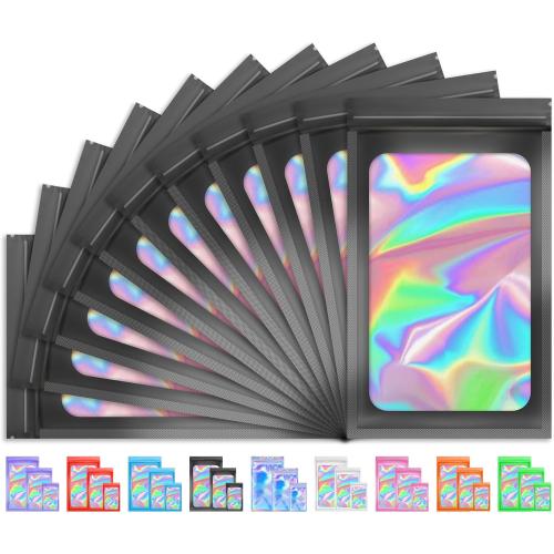 100 PCS Holographic Bags for Lashes, Press On Nails, Candy, Small Baggies Sample Bag Smell Proof Packaging Bag for Jewelry, Resealable Bags for Small Business, Food Storage Bags