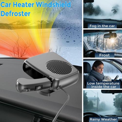 12 Volt 200W Car Heater, Portable Vehicle Heaters and Defrosters, Rapid Windscreen Defogger & Window Defroster for Winter with Cigarette Lighter Plug-In for All Cars