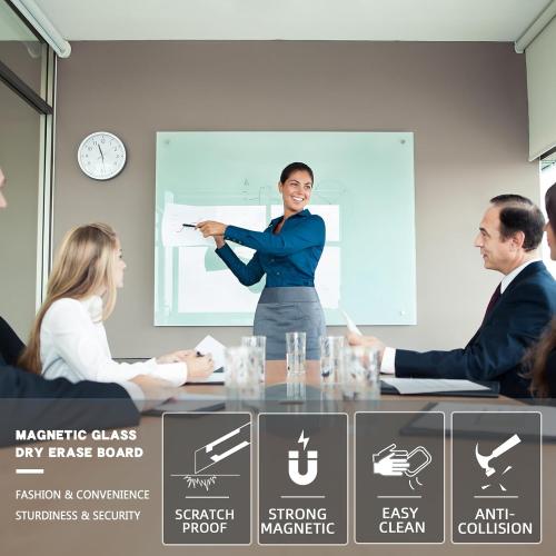 Size 48x36 Glass Magnetic White Board - 48 x36 Inches Frameless Dry Erase Whiteboard for Wall, Writing Board for Meeting, Wall Mounted Glass Board for Office and Schools