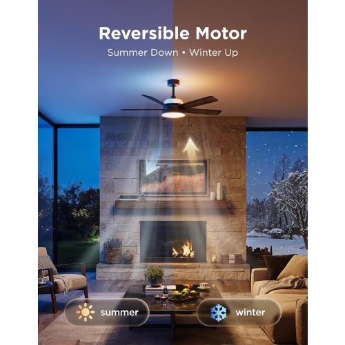 Govee Ceiling Fan with Lights, RGBIC Smart 52'' Low Profile Ceiling Fan with Lights and Remote, Reversible DC Motor, Dimmable, 2800lm, Ceiling Fan for Bedroom, Living Room, Black‼️Like New‼️
