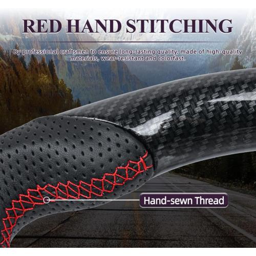 Steering Wheel for Camaro 2015-2024 Hydro Dip Carbon Fiber Steering Wheel with D-shaped Flat-bottom Perforated Leather Grip Hand-Stitched Compatible with Camaro
