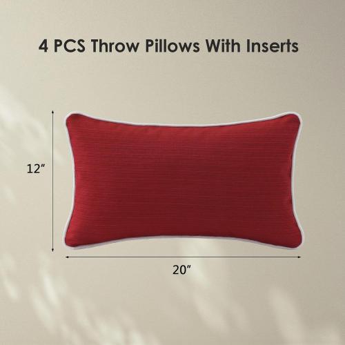 Decorative Outdoor Water Repellent Throw Pillows with Inserts, Set of 4, 20 x12 Pillows for Patio, Backyard, Bed, Couch, and Patio Furniture, Red