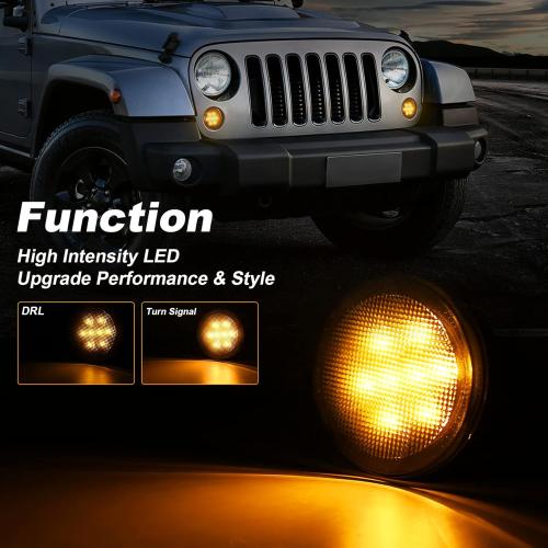 JK Turn Signal Lights Smoke Lens Amber LED Front Grill Indicator Parking Lights for Jeep Wrangler JK JKU 2007-2017