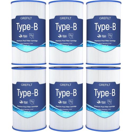 6-Pack Type B Pool Filter Cartridges, Compatible with Intex 29005E, Suitable for 2500 GPH Filter Pump for Above Ground Pools