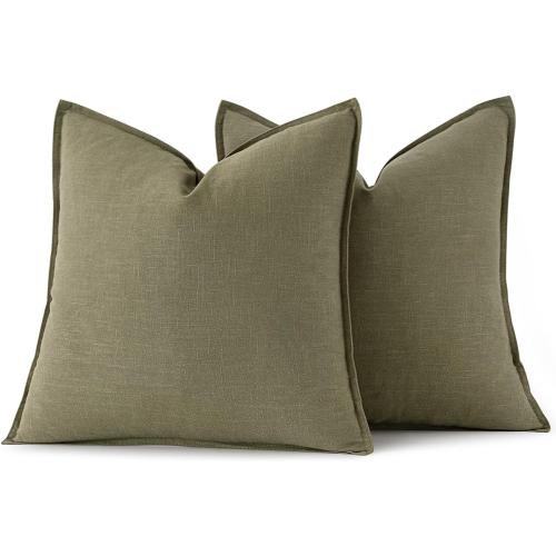 MIULEE Decorative Linen Euro Sham Pillow Covers 26x26 Light Olive Green ​Boho Farmhouse​ ​Neutral Couch Throw Pillows for Bed Pack of 2 Accent Modern Pillowcase Summer Sofa Livingroom Home Decor