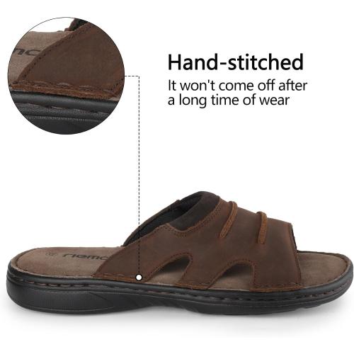 Size/8 riemot Men's Leather Sandals Outdoor Walking Cushioning Arch Support Sandals Casual Lightweight Non-slip Summer Slides Shoes US 9-14