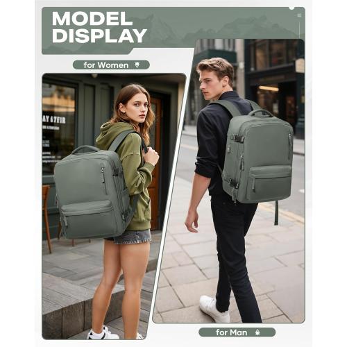 Travel Vacuum Backpack for Women Men, Large  Carry on Luggage Spirit United Flight Approved, Personal Item Travel Bag with Wet Dry Separation Pocket USB Charging, Green