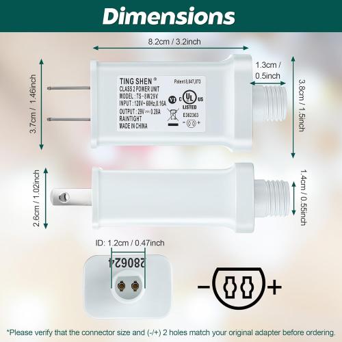 Enhon 29V LED Power Supply, UL Certified Transformer Replacement, Class 2 Power Supply, Low Voltage Transformer US Plug Adapter for Christmas Tree Light LED String Light, White (TS-8W29V)