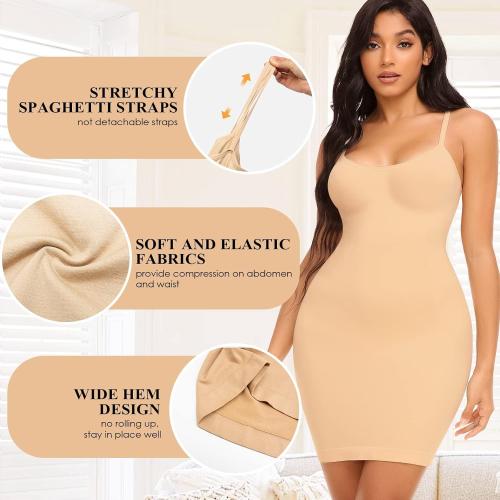 Women's Shapewear Slips for Under Dresses Tummy Control Full Slip Dress Seamless Body Shaper Spaghetti Strap Cami Dress