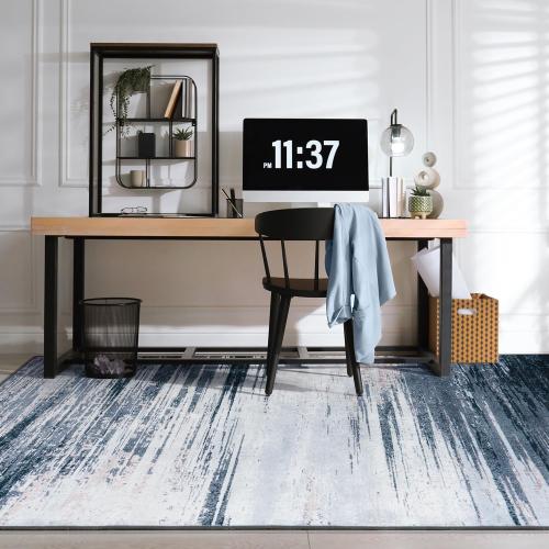 VERITY BLUE Rugflix 6x9 Area Rug, Washable Rug for Living Room, Non Slip, Soft Low Pile, Modern Abstract Blue Grey Rug for Bedroom, Dining Room, Home Office, Indoor Floor Carpet