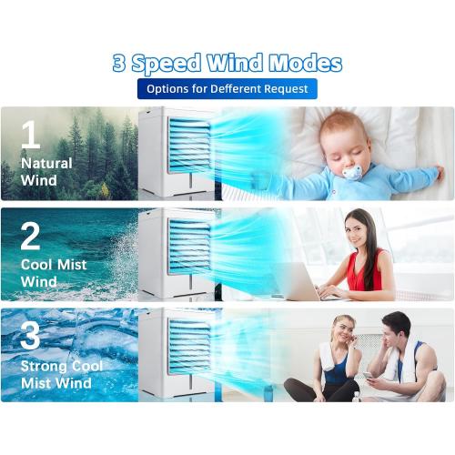 Portable Air Conditioners, Evaporative Air Cooler with 3 Wind Speeds 3 Timers Touch Screen Small Desktop Cooling Fan, Personal Mini Air Cooler for Home Room Camping Car Office