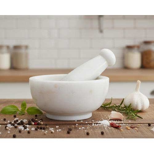 6 Wide (Big Size) Natural Stone Mortar and Pestle Set as Spice Grinder Medicine Masher - Okhli and Musal (White)