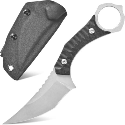 Gtk152 Fixed Blade Knife, D2 Steel Blade G10 Handle EDC Tool Knives with Kydex Sheath, Cool Strong Sharp Fixed Knife for Outdoor Camping Hunting(Silver)