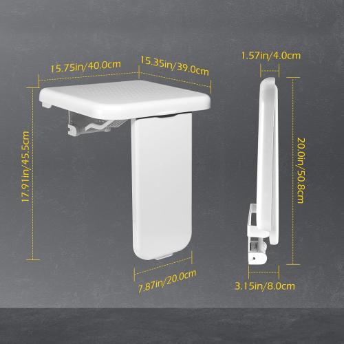 Dyna-Living Folding Shower Seat Wall Mounted 485 lbs Load-Bearing Fold Down Shower Seat for Inside Shower, ABS Material Folding Shower Bench Foldable Shower Chair for Shower Stall