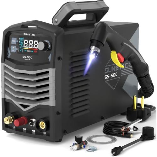 Plasma Cutter, Non-Touch Pilot Arc 50Amps Non-High Frequency Plasma Cutting Machine with Large LCD Display 110/220V Dual Voltage IGBT Inverter 4/5 Inch Max Cut 2T/4T, for Beginners DIY