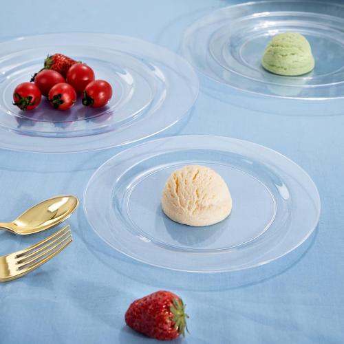 FLOWERCAT 100PCS Clear Plastic Plates - Heavy Duty Clear Disposable Plates for Fall Party/Wedding/Christmas - Include 10inch & 7inch Dinner/Dessert Plates for 50guests