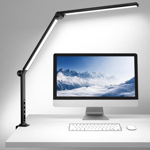 Black ShineTech LED Desk Lamp with Clamp, Architect Lamp for College Dorm & Home Office, Dual Lights with 4CCCT & 5 Brightness Levels for Sewing, Studying, Working
