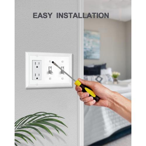 Metal Wall Plates, Decorative Switch Plates and Outlet Covers (Pure White/2 Toggle/1 Decorator 1 Pack)
