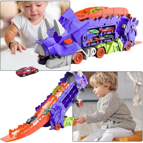 Genérico Dinosaur Transport Truck - Foldable Dinosaur Truck - Dinosaur Truck Toys for Foldable Transport with Track and Metal Cars for Kids