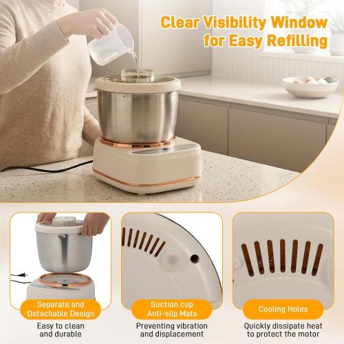7.4QT Electric Dough Mixer with Ferment Function, Large Capacity Dough Maker Machine, 304 Stainless Steel Bowl,Face-Up Touch Panel, Timer Control, Commercial & Household Bread Mixer for Pizza