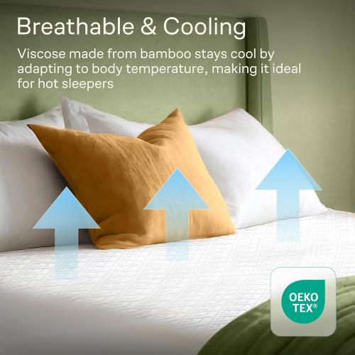 100% Waterproof k Mattress Protector - 360 Pad Protection Against Spills, Stains & Accidents for Parents & Pet Owners - Noiseless & Cooling Viscose Made from Bamboo (White)