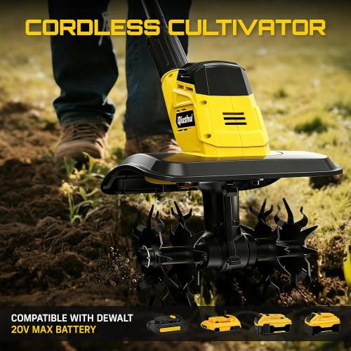Cordless Garden Tiller Cultivator Compatible with Dewalt 20V MAX Battery, 360 RPM Electric Rototiller, 48 Steel Tines, 9.0 Tilling Width, 6.6 Depth, Rotary Tiller for Lawn/Gardening/Soil(Tool Only)