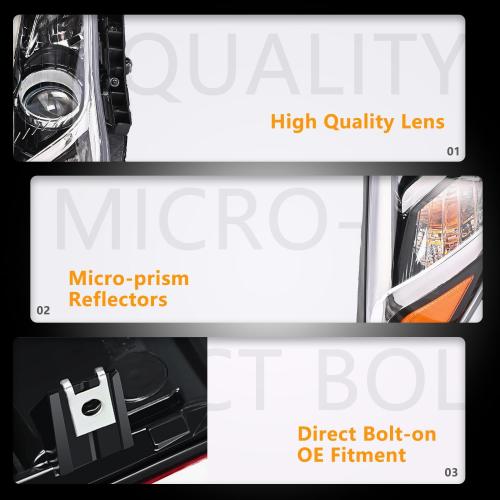 Right Headlight Assembly for 2015 2016 2017 Hyundai Sonata, Passenger Side Halogen Headlamp with Clear Lens Black Housing Amber Reflector (with Bulb), 1 PC, 92102-C2000 92102C2000 HY2503183