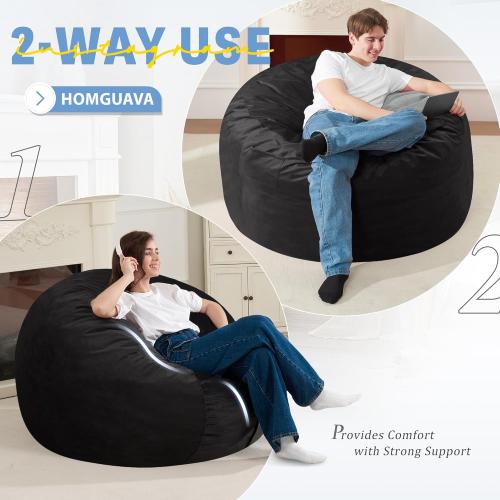 Homguava 3FT Bean Bag Chair: 3' Bean Bags with Memory Foam Filled, Large Beanbag Chairs Soft Sofa with Dutch Velvet Cover-Black