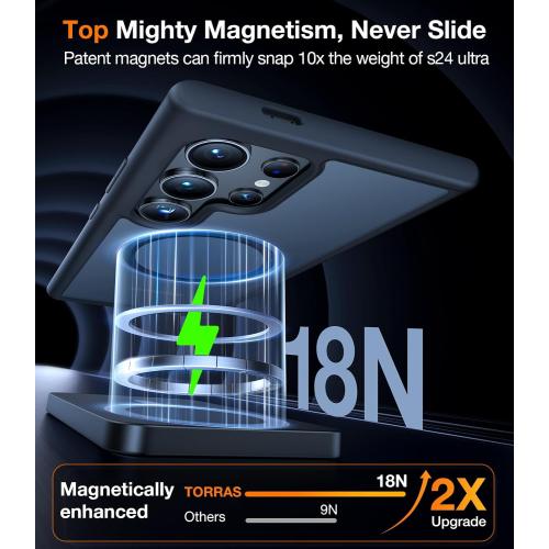 TORRAS Magnetic Shockproof for Samsung Galaxy S23 Ultra Case, [18N Mighty Magnetic] [12FT Military Grade Drop Tested] [Compatible with MagSafe] Protective Slim Case for Samsung S24 Ultra Case, Black