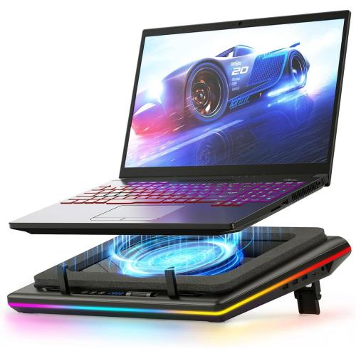 llano V12 RGB Laptop Cooling Pad, Gaming Laptop Cooler, Laptop Cooling Fan Stand with 5.5 Inch Powerful Turbofan, for 15.6-19in Laptop, Adjustable Speed, Touch Control, LCD Screen, Black (RGB)