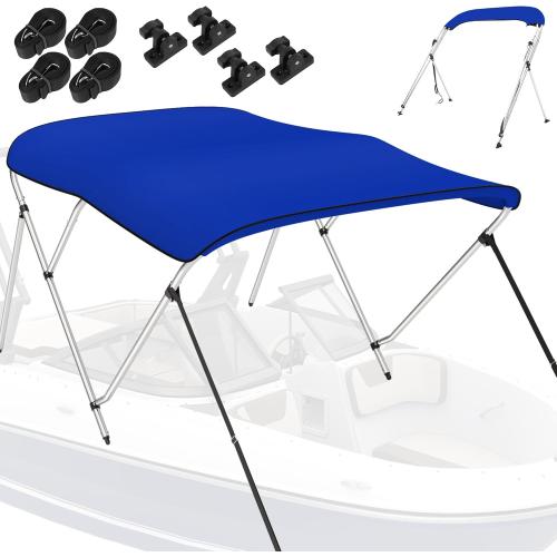 K-Musculo Bimini Tops for Boats, 900D Polyester Bimini Topy, 4 Adjustable Nylon Straps, 2 Rear Support Poles and Storage Boot(Blue 3 Bow L6' x H46-W54 X60 H)