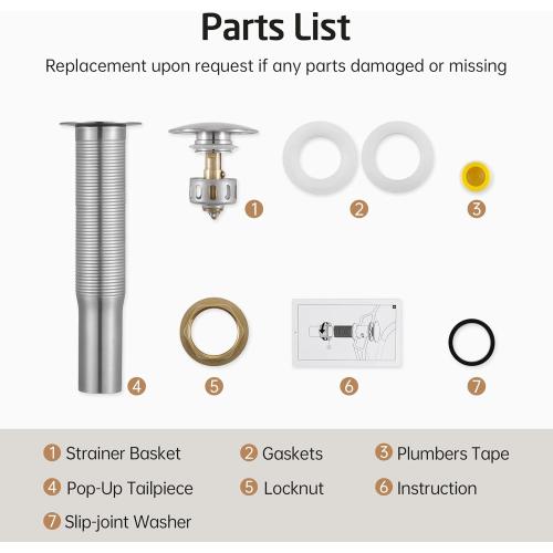 KES Bathroom Sink Drain with Strainer Basket Hair Catcher Anti Clog Pop Up Drain Stopper Vanity Vessel Sink Without Overflow, Brushed Nickel All Metal Rustproof 304 Stainless Steel, S2013D-BN